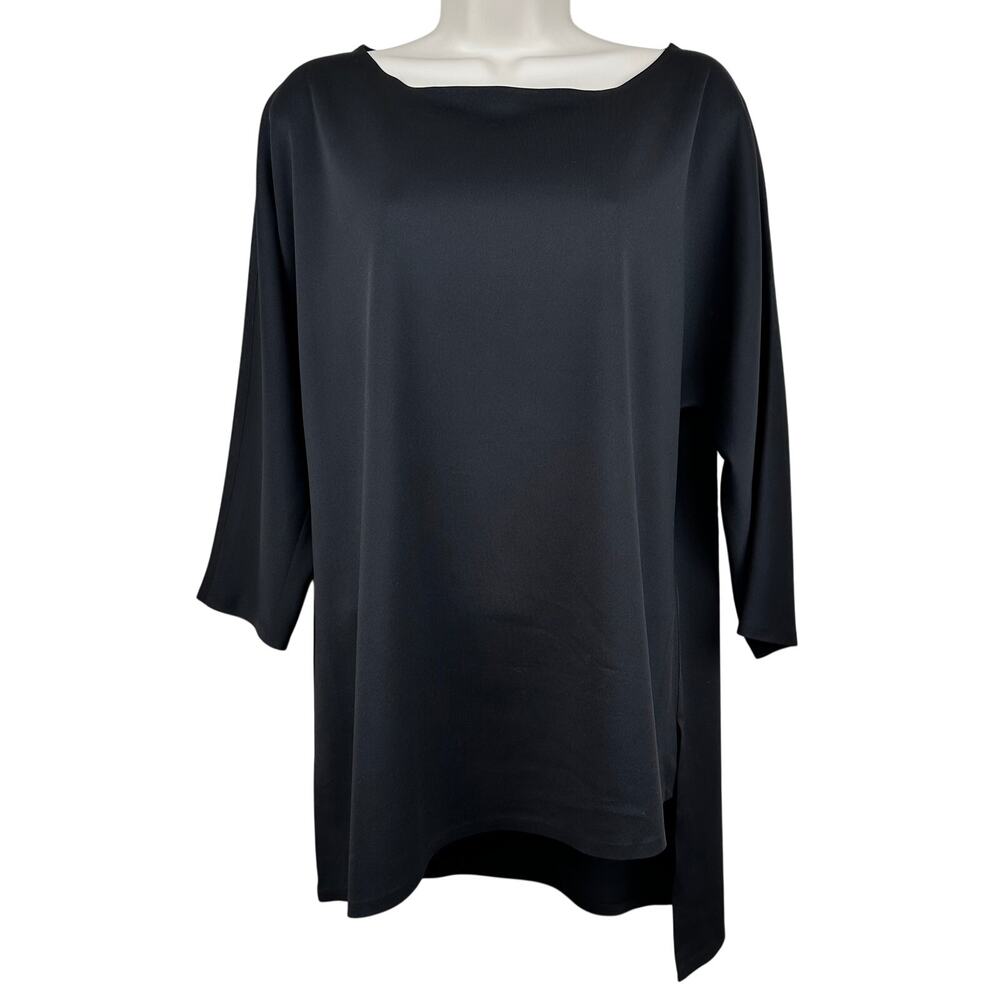 NEW Chico's Knit Tunic Top Blouse Asymmetrical 3/4 Sleeve Black Chico 1 US Med